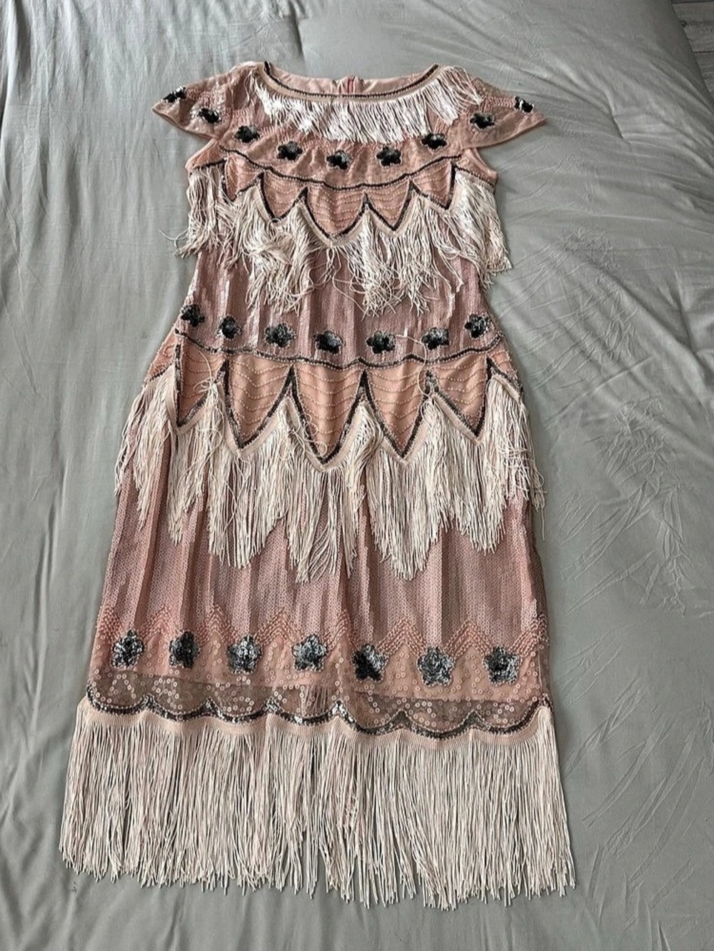 Sequin Fringe Mini Dress in Pink Size Large